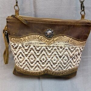 Myra bag crossbody adjustable/removable straps leather/cotton brown